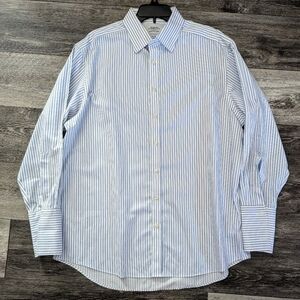 Charles Tyrwhitt White & Blue Striped French Cuff Non-Iron Dress Shirt 17.5-34